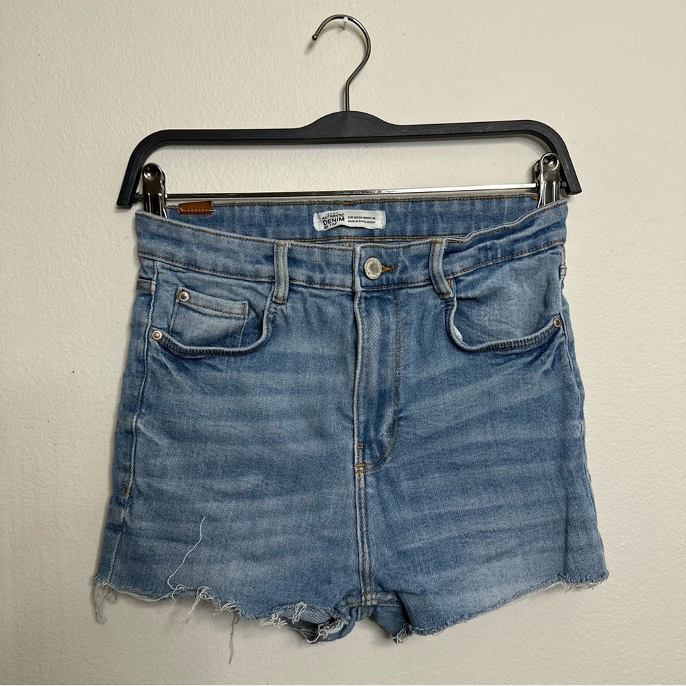 Zara TRF High Waisted Denim Cut Off Shorts